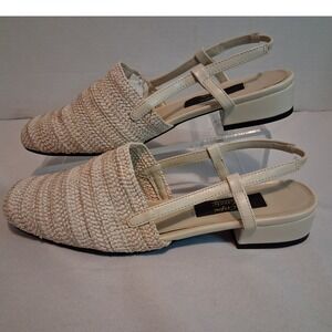 Cape Classic LTD Women Straw Slingback Low Block Heel Sandals Cream 8.5M